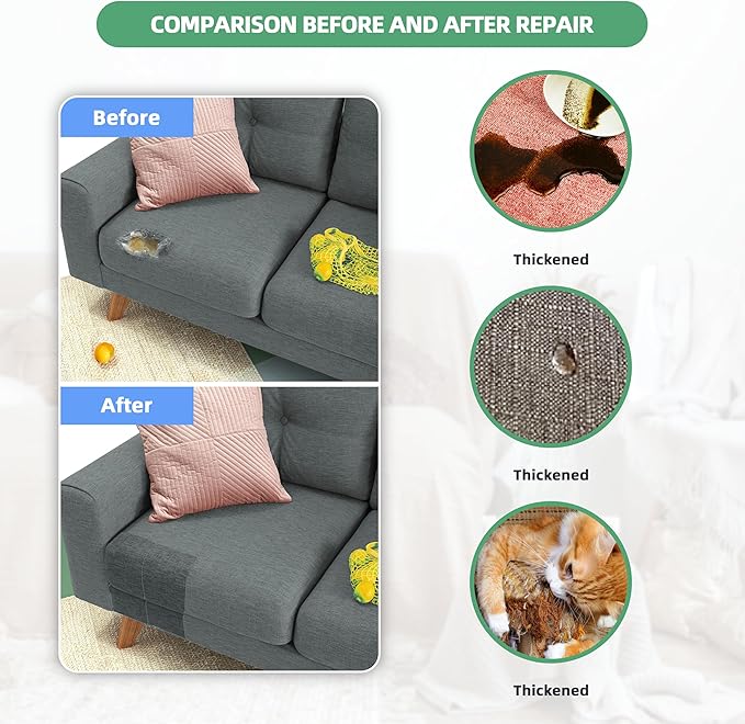 Azobur Coarse Linen Repair Patches, 6 Piece Self-Adhesive Linen Fabric Patches, Multi Color, Can be Used for Linen Sofa Repair and Linen Clothes Repair, Quick Fix Sofa.(Dark Brown)