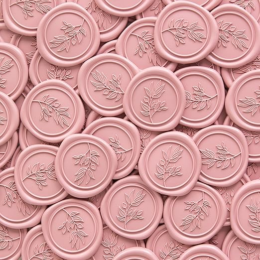 PONATIA 50 Pcs Dusty Rose Wax Seal Stickers - Eucalyptus Leaf, Perfect for Wedding Invitations, Gift Wrapping & More