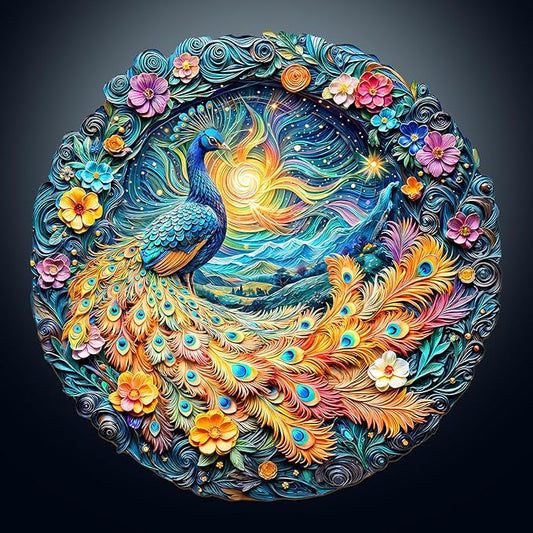 Wooden Puzzles for Adults,Peacock Puzzle, Unique Shaped Wooden Jigsaw Puzzles for Adults, Family Puzzle(13.4 * 13.4 in 300pcs)