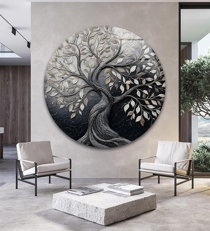My Photostation.com 24''(60cm) Diameter Twilight Tree of Life Round Glass Wall Art Tempered Glass Printing Wall Decor Large Wall Art Wall Hangings