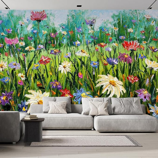 wall26 Wall Sticker/Wall Mural Wildflower Abstract, Not Peel and Stick, Non-Woven Wallpaper Decorative for Bedroom, Living Room, Office - 120x120 inches