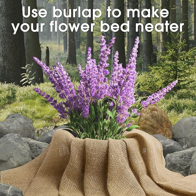 Burlap Fabric - Garden Burlap Fabric Roll Natural Jute Outdoor Fabric Burlap Weed Barrier Trees Trunk Wrap for Crafts Farmhouse Gardening Table Decor for Crafts (19.7" x 20 Feet)