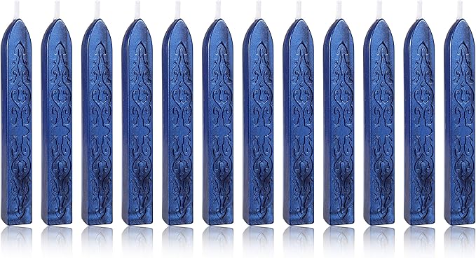 Yoption 12Pcs Sealing Wax Sticks with Wicks, Antique Blue Totem Fire Manuscript Seal Wax Sticks for Wax Seal Stamp (Blue)