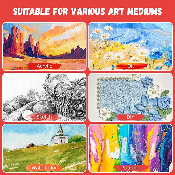 Simetufy 10x10inch Square Canvas Boards for Painting, 12 Pack Paint Canvas Panels Cotton Primed Acid Free for Acrylic, Watercolor, Gouache& Oil