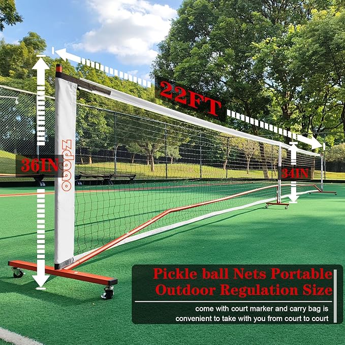 Zdgao Pickleball Set with Net for Driveway, 22 FT Regulation Size Pickle Ball Net Set with Pickleballs, Court Markers and Carry Bag, Steady Metal Frame for Outdoor, Indoor Court