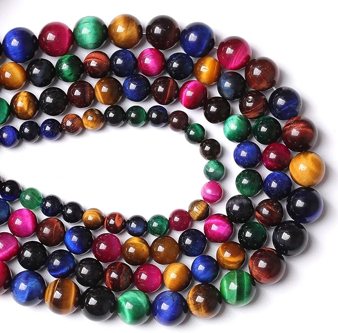 32pcs 12mm AAA Natural Colorful Tiger Eye Stone Beads Gemstone Round Spacer Loose Beads for Jewelry Making DIY Bracelet Necklace