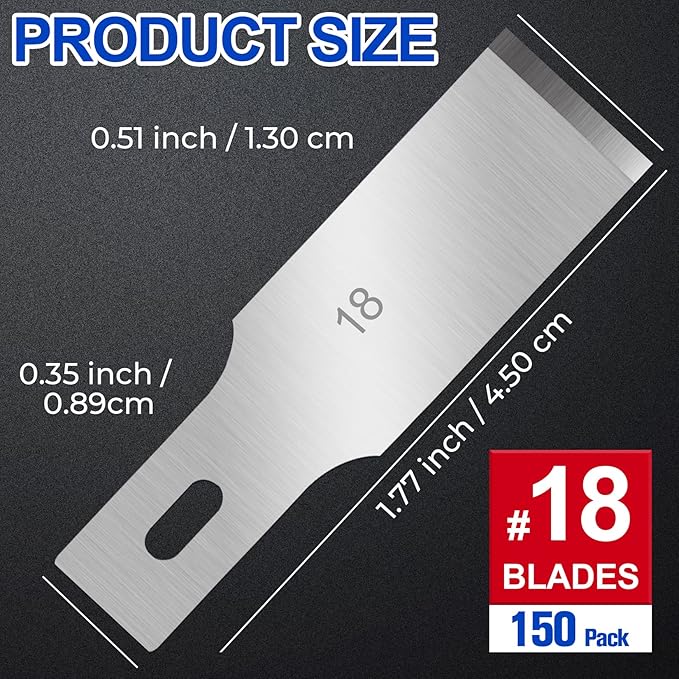 DIYSELF 150 Pack Exacto Knife Blades, #18 Hobby Knife Blade Refills with Storage Case, SK5 Carbon Steel Hobby Knives Replacement Blades, Sharp Exacto Blade for Craft, Stencil, Art (#18)