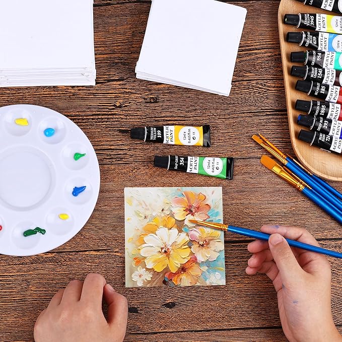 ESRICH Canvas Boards for Painting, 100 Pack Canvases for Painting 4x4 100% Cotton Small Paint Canvas Primed Acid Free Mini Blank Canvas Panels for Oil Paint,Watercolor,Acrylic Paint,Gouache&Tempera.