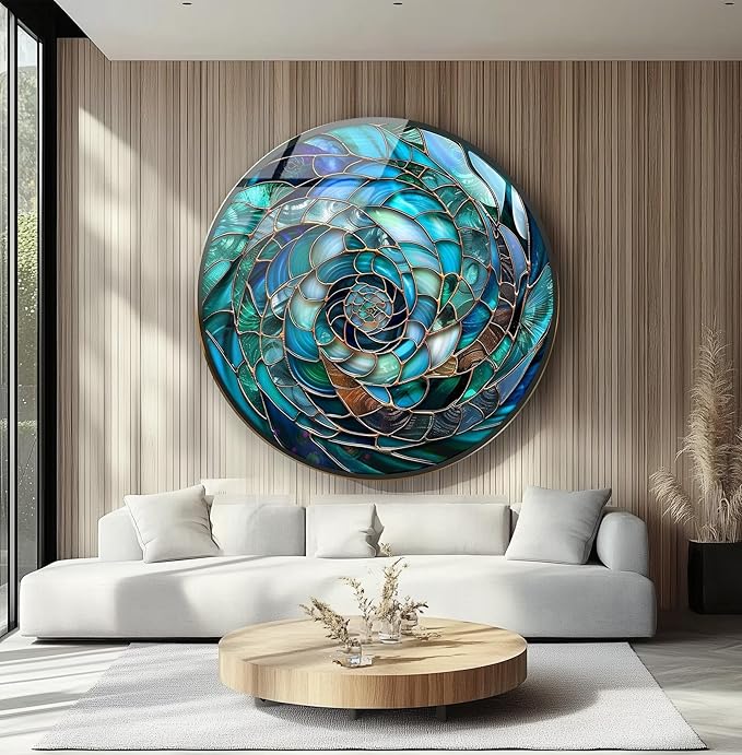 My Photostation.com 15.8''(40cm) Diameter Ocean Vortex Spiral Round Glass Wall Art Tempered Glass Printing Wall Decor Large Wall Art Wall Hangings