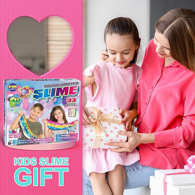 33 Cups Jumbo Slime Kit for Kids, FunKidz Premade Ultimate Slime Pack to DIY Soft, Cloud, Clear, Butter, Glitter, Glow in Dark Slime Making Kit Party Favors Gift Toys for Girls and Boys