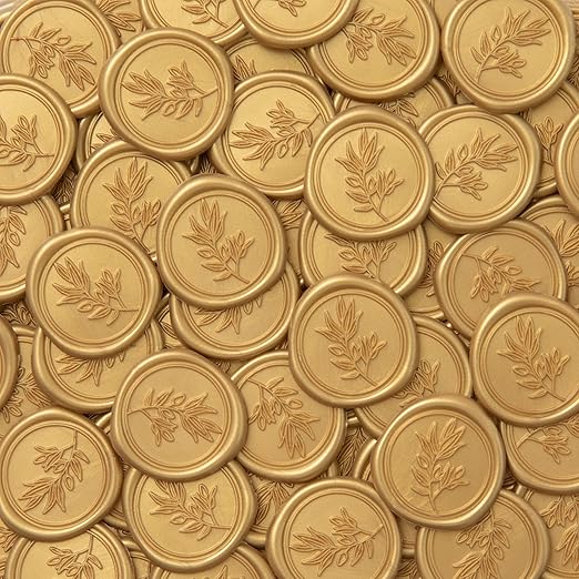 PONATIA Gold Wax Seal Stickers - Eucalyptus Wedding Invitation Envelope Seal, 50 Pcs Self-Adhesive, Perfect for Invitations, Christmas, Gift Wrapping, Party Menu Decor
