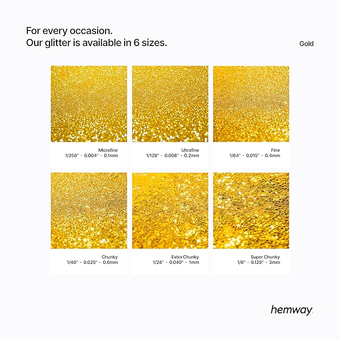 Hemway Polyurethane & Epoxy Resin Glitter 100g / 3.5oz Metallic Crystal Flake Additive for Flooring Jewelry Tumblers Glass Pigment - Extra Chunky (1/24" 0.040" 1mm) - Gold
