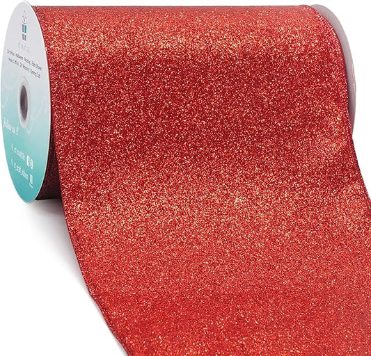 CT CRAFT LLC Glitter Wired Ribbon 6" x 10 Yards Red for Christmas Home Decor Bow Gift Wrapping DIY Crafts Wreath