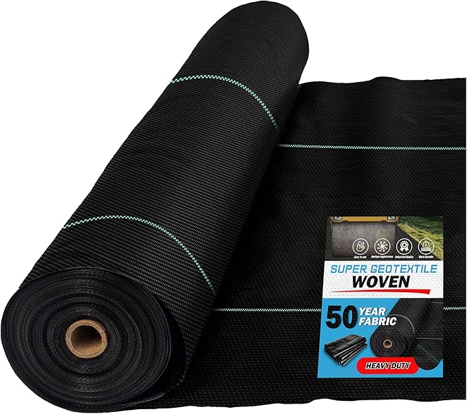 Woven Geotextile Fabric for Driveway and Road Stabilization, Construction Underlayment, Erosion Control, Commercial Grade 50 Year for Gravel Roads and Pavers (17.5x30) Ships Folded
