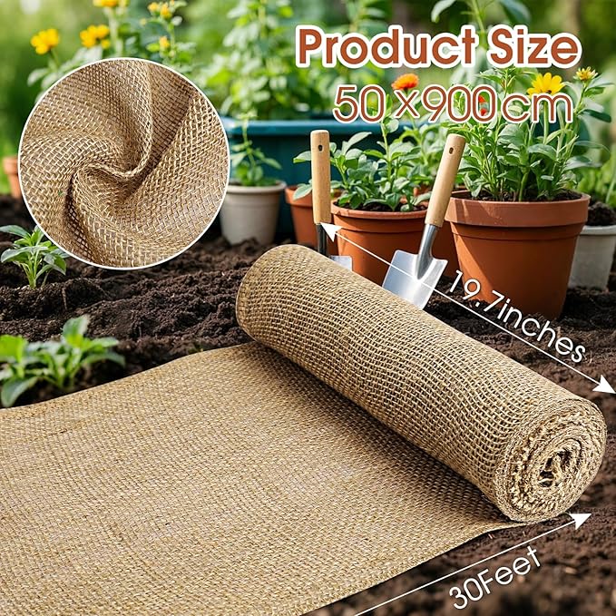 Burlap Fabric - Garden Burlap Fabric Roll Natural Jute Outdoor Fabric Burlap Weed Barrier Trees Trunk Wrap for Crafts Farmhouse Gardening Table Decor for Crafts (19.7" x 30 Feet)