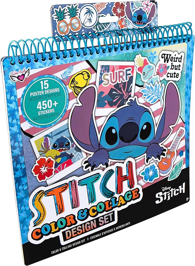 Fashion Angels Disney Stitch Color & Collage Design Set, Includes 15 Colorable Posters & 7 Sticker Sheets, Ideal Crafts Activity for Kids Ages 8 and Up