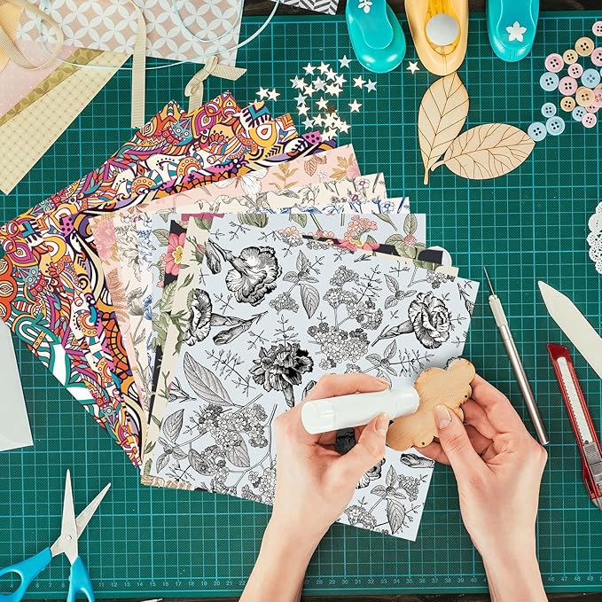 48 Sheets 24 Designs Scrapbook Paper Pad, 6"×6" Single-Sided Decopodge Craft Cardstock Paper,Scrapbooking DIY Decorative Background Cardmaking Supplies.Datura&Flowers