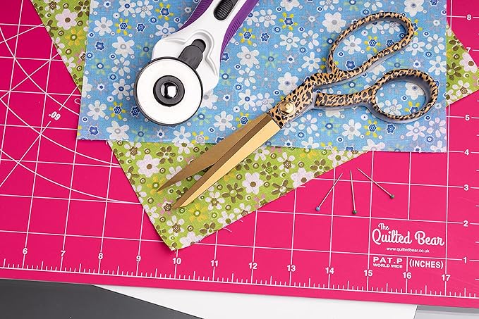 The Quilted Bear Rotating Cutting Mat 12" x 12" - Locking & Rotating Self Healing Cutting Board for Sewing, Fabric & Quilting - 360 Degree Sewing Supplies Mat for Craft Table (Pink)