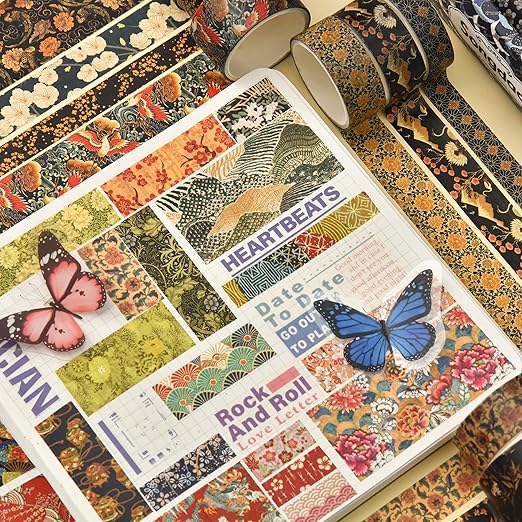 12 Rolls Kyoto Charm Washi Tape Set Japanese Arts Adhesive Tapes Geometric Garden Decorative Masking Tape Sets for Craft, Kids, Scrapbook, DIY, Gift Wrapping (Incense & Fireworks)