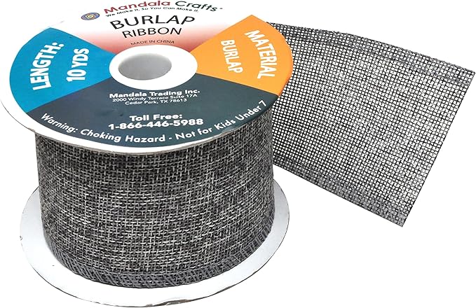 Mandala Crafts Gray Burlap Ribbon 2.5 Inches Wide Jute Ribbons for Crafts - 20 Yds Roll Rustic Burlap Wrap Trim Ribbons for Wreaths Bows Wedding Party Decoration