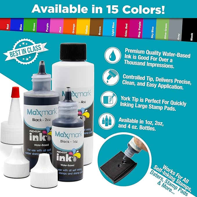 MaxMark Premium Refill Ink for self Inking Stamps and Stamp Pads, Orange Color - 4 oz.