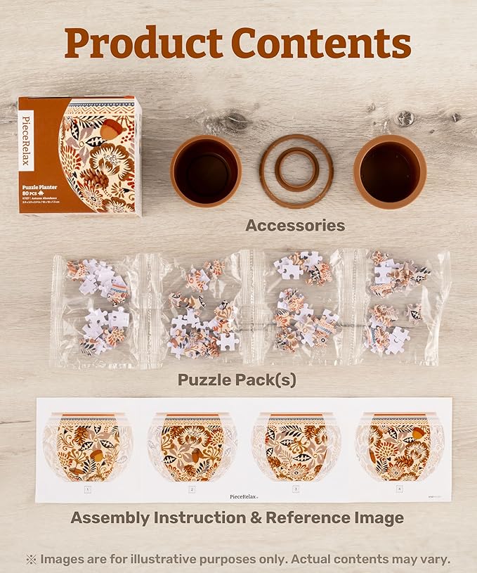 PieceRelax 3D Puzzle Planter - Retro Tiles - Danish Folklore Style, Home Decor Flower Pots for Indoor Cactus, Succulents Pots [K1104]