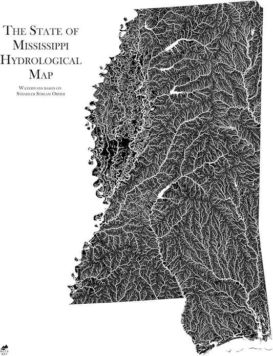 Muir Way Hydrological River Map of Mississippi - Watershed Topographic Wall Art for Home, Office, or Travel Decor - Unframed Flat Paper Print, 24x30