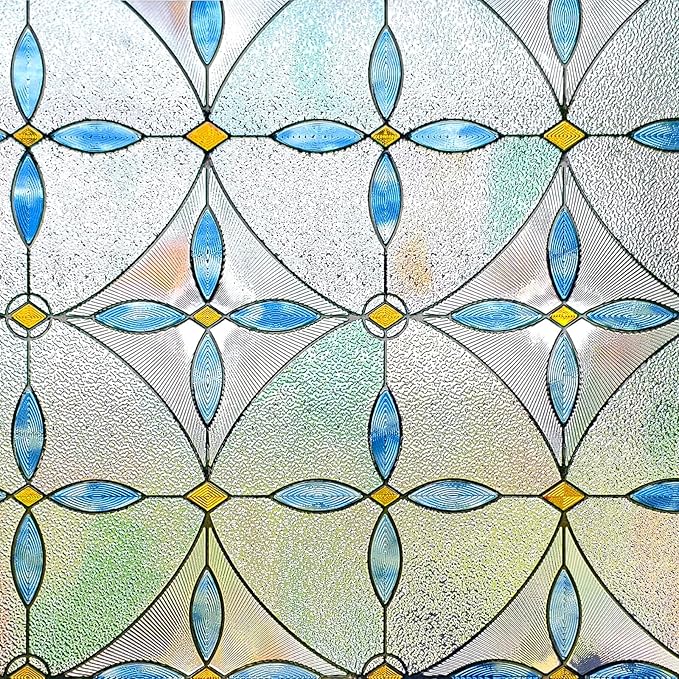 3D Stained Glass Window Film, Decorative Window Privacy Film for Bathroom,Front Door,Home, Sun Blocking Heat Control,Static Cling, Blue Tears 23.6inch x 35.4inch