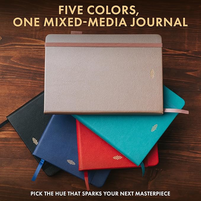 Wordsworth & Black A5 Mixed Media Journal 96 Mix Pages, Hardcover Leather, 190 GSM Paper, Journaling Notebook for Work & Sketching, Journals for Women, Men - Gifts Box Included Turquoise