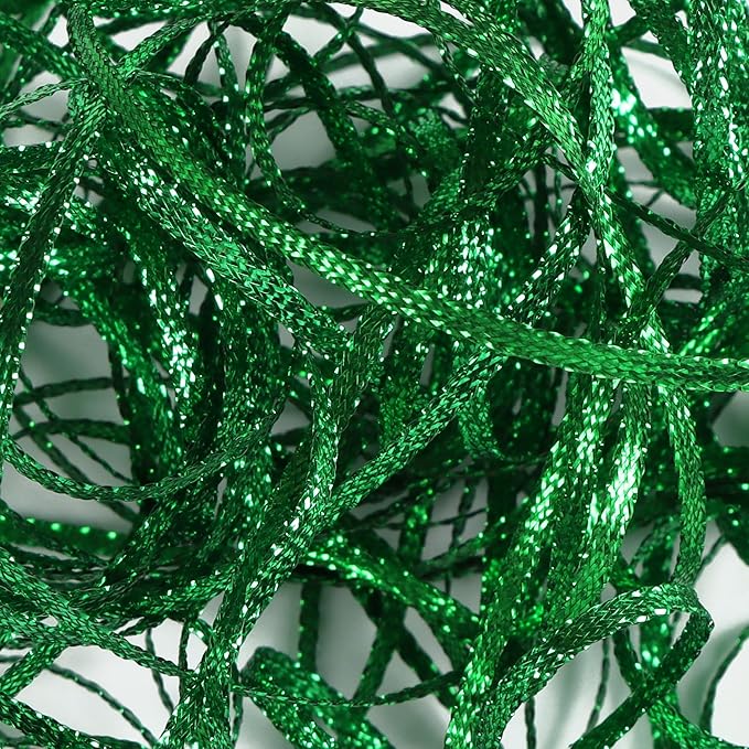 Christmas Green Thin Ribbon 1/8 inch Metallic Braided Double Faced Ribbons Curling Ribbons For Balloon String Crafts Gift Wrapping Party Wedding Christmas Ornaments Decoration 7 Yard x 3 Rolls