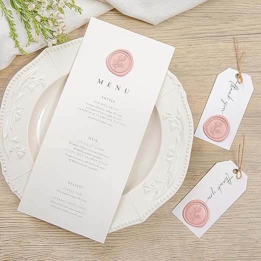 PONATIA 50 Pcs Dusty Rose Wax Seal Stickers - Eucalyptus Leaf, Perfect for Wedding Invitations, Gift Wrapping & More