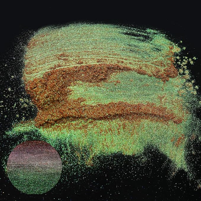 Matio Chameleon Mica Powder, 1.06oz/ 30g Aurora Forest Chrome Nail Powder, Pearlescent Effect Color Shift Pigment for Resin Craft, Soap Candle Dye, Nail Art, Makeup, Bath Bomb, Paint, Slime Pigment