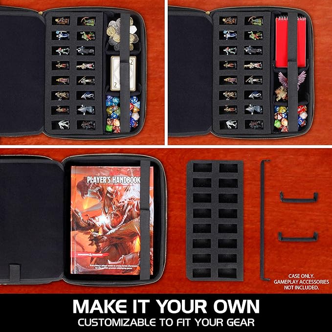 ENHANCE RPG Organizer Case - DnD Binder with Built-in Character Sheet Holder and Erasable Scribe Panel, Dice Rolling Area, Removable Pen Pouch, Miniature Foam Tray, Wrist Strap