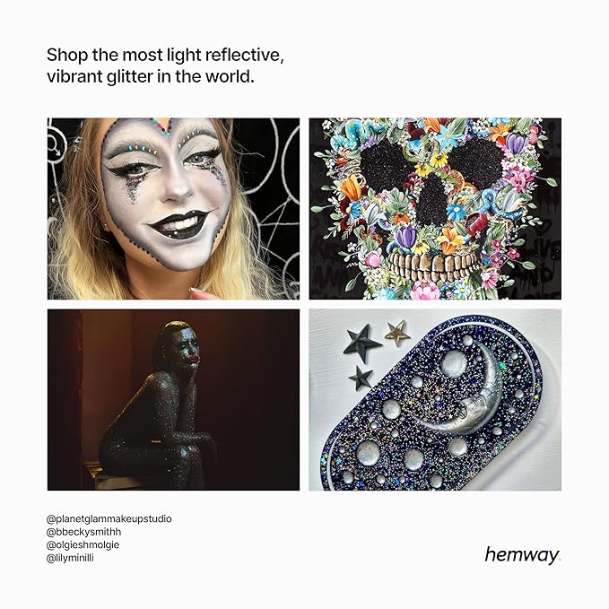 Hemway Polyurethane & Epoxy Resin Glitter 100g / 3.5oz Metallic Crystal Flake Additive for Flooring Jewelry Tumblers Glass Pigment - Chunky (1/40" 0.025" 0.6mm) - Black