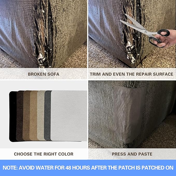 Azobur Sofa Repair Patch, 6 Piece Microfiber Patches, Self Adhesive Fabric Patch Repair, Luxurious Look, Quick Fix Sofa (Beige)