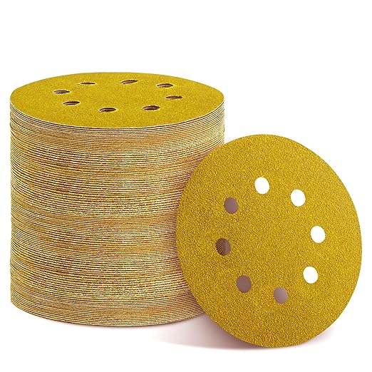 75PCS Gold Sanding Discs Set, 5-Inch 8-Hole Sandpaper for Random Orbital Sander, Including 60,80,120,150,240,320,400 Grit, for Automotive or Woodworking