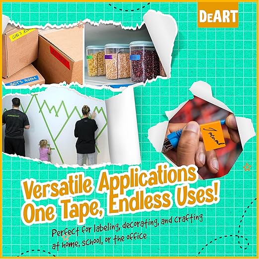 DEART Masking Tape 8 or 12 Pack 1 inch Colored Painters Tape for Arts & Crafts Labeling or Coding, Kids Art Supplies Color Tape Rolls, Craft Tapes Colorful Masking Tape (12)