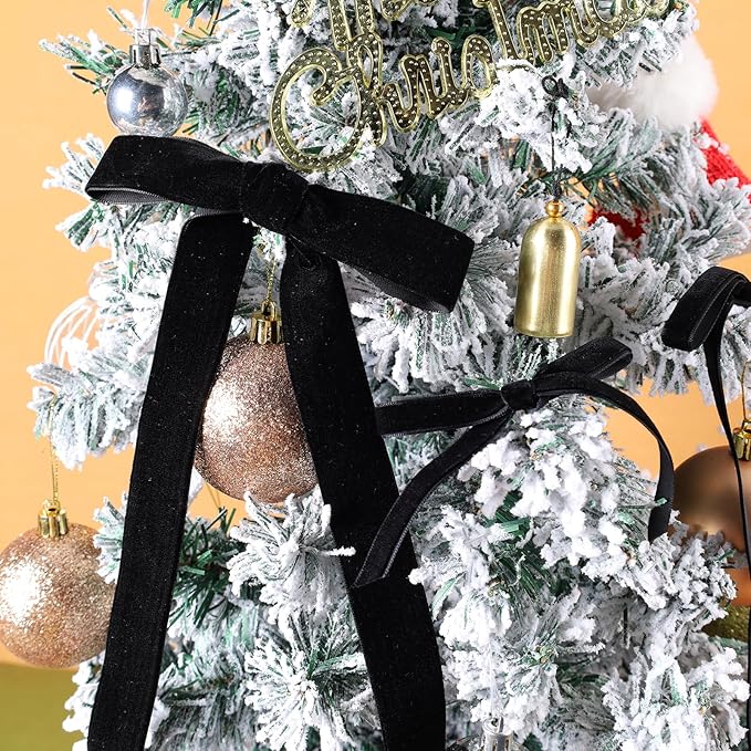 LaRibbons Thin Velvet Ribbon 1 Inch x 25 Yards, Black Velvet Ribbon for Christmas Tree, Gift Wrapping, Wreath Bow, Outdoor Decoration