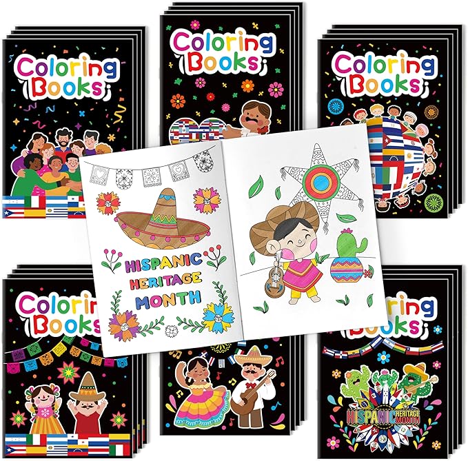 JAPBOR Hispanic Heritage Month Coloring Books - 24PCS Mini Hispanic Culture Color Book Bulk for Kid Party Favor, Latino American Small Colouring Pages for Birthday Gifts Class School Draw Paint Game