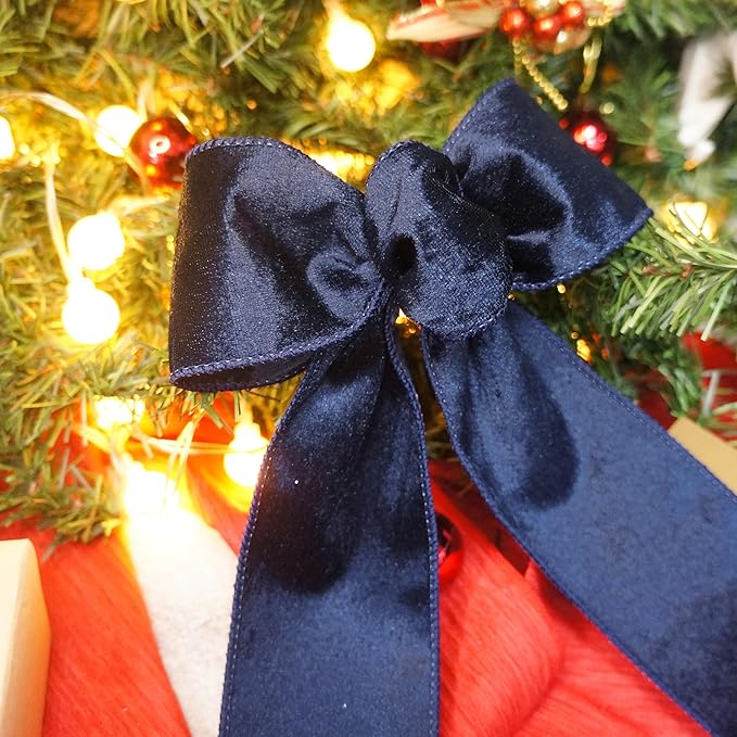 Navy Velvet Ribbon 2.5 Inch x 10 Yards for Christmas Tree Topper Home Decoration Wreath Gift Wrapping DIY Craft