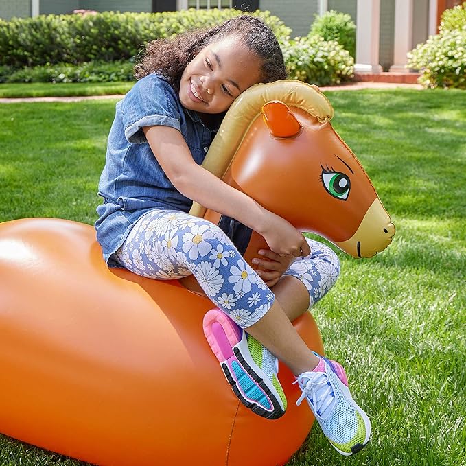 HearthSong Hop 'n Go Inflatable Bouncing Ride-On, 48" L x 20" W x 36" H, Set of 2, Outdoor Play, Ages 5 and Up, Horses