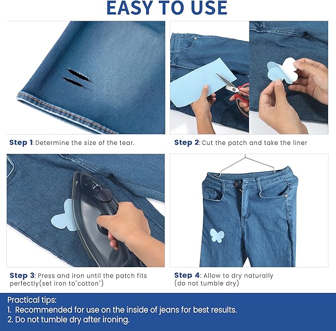 Denim Patches for Inside Jeans - Iron On Patches for Jeans - Jeans Patch for Repairing Pant Holes and Covering Imperfections, Large Size, 4 in. x 60 in.Denim Blue