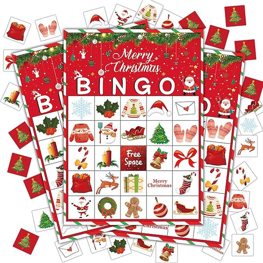 Christmas Bingo Game, Christmas Bingo Games for Family, Xmas Party Games Cards, Winter Party Favors Supplies Decorations, 24 Players Game (A07)