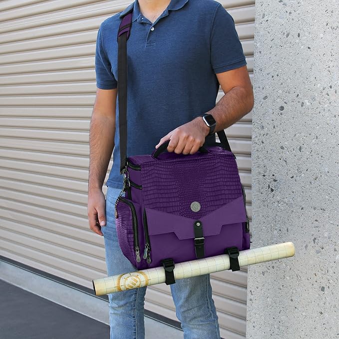 ENHANCE Travel Bag for DND Collector's Edition, Bag Compatible with Dungeons and Dragons, Battle Mat Holder, Dice Pockets and Accessories, Carry 4-8 Books (Purple Dragon)