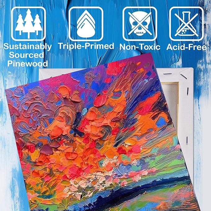 Professional Stretched Canvas Art Supplies, Acrylic, Oil, Watercolor, 20-Pack, 8x8 Inch, 5/8 Inch Profile, Cotton Canvas