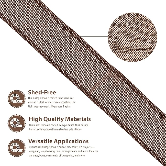 Mandala Crafts Brown Burlap Wired Ribbon 2 Inches Wide Jute Ribbons for Crafts - 10 Yds Roll Rustic Burlap Wrap Trim Ribbons for Wreaths Bows Party Decoration