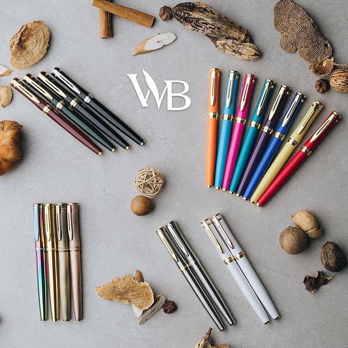 Wordsworth & Black Fountain Pen Set, 18K Gilded Medium Nib, Includes 24 Pack Ink Cartridges, Ink Refill Converter & Gift Box, Gold Finish, Calligraphy, [White Rose Gold], Perfect for Men & Women