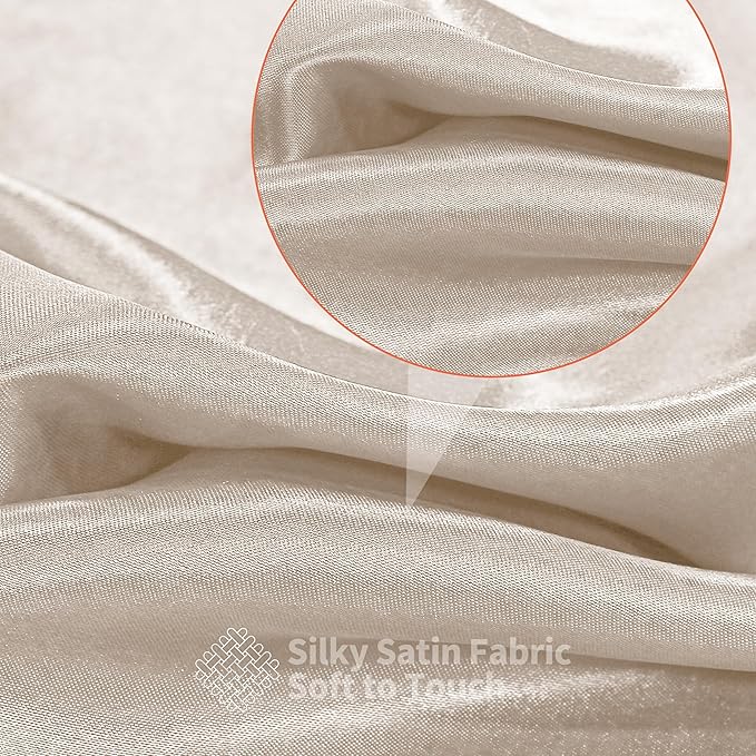 RUDONG M Beige Satin Fabric by The Yard, 3 Yard x 60 Inch Wide Silky Charmeuse Satin Fabric, Soft Satin Fabric for Wedding Decorations, Bridal Dress, Sewing, Accessories, DIY Crafts