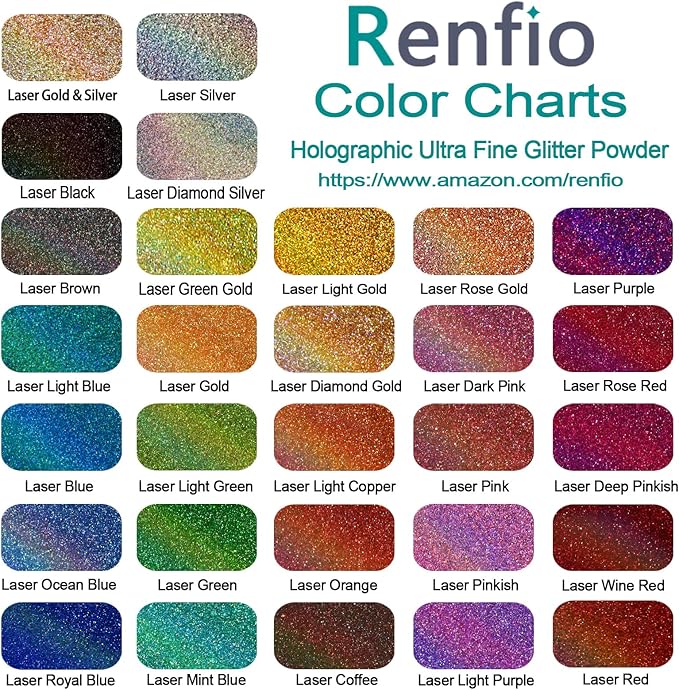 Renfio Holographic Ultra Fine Glitter Powder Metallic Resin Glitter 2.11 Oz (60g) PET Flakes Crafts Sequins 1/128" 0.008" 0.2mm Epoxy Chips Flakes for Tumblers Slime - Laser Coffee