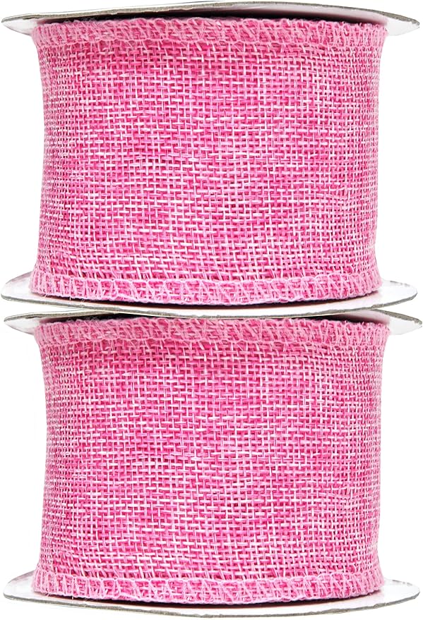 Mandala Crafts Pink Burlap Ribbon 2.5 Inches Wide Jute Ribbons for Crafts - 20 Yds Roll Rustic Burlap Wrap Trim Ribbons for Wreaths Bows Wedding Party Decoration